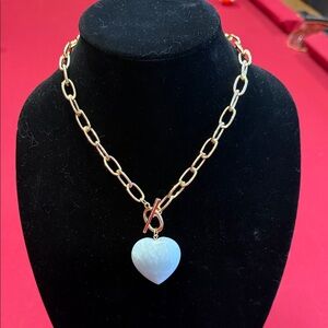 Francesca's Collections Gold Link Necklace with  Heart Pendant-Amazonite